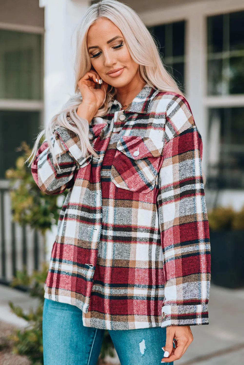 Double Take Plaid Button Front Shacket - 4 Colors