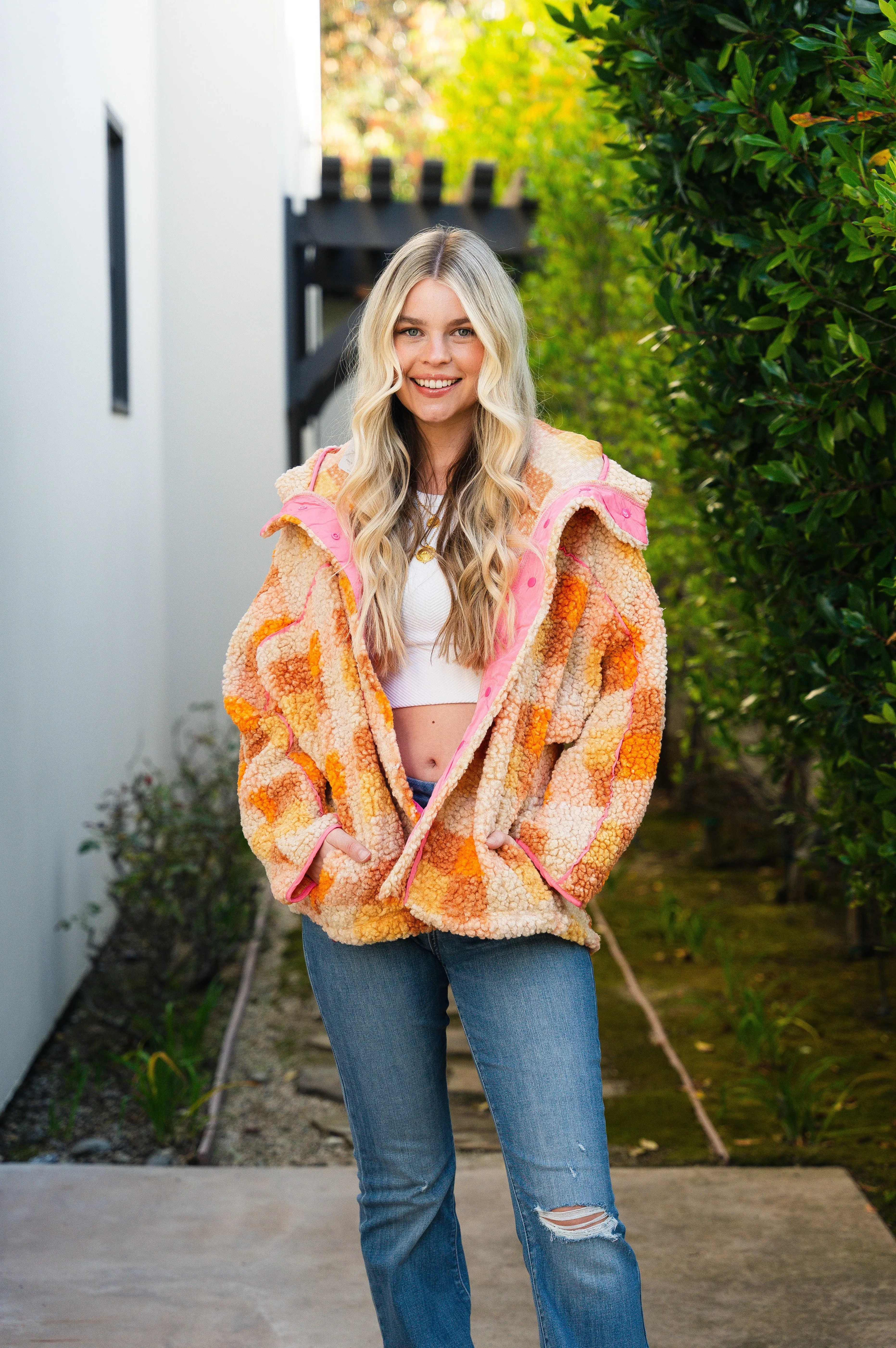 Edge of Style Teddy Shacket Orange/Pink