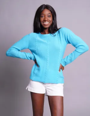 Everyday Cable Sweater in Aqua