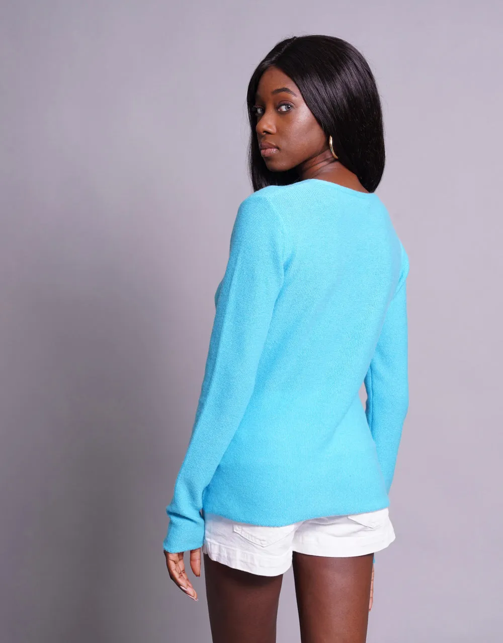 Everyday Cable Sweater in Aqua