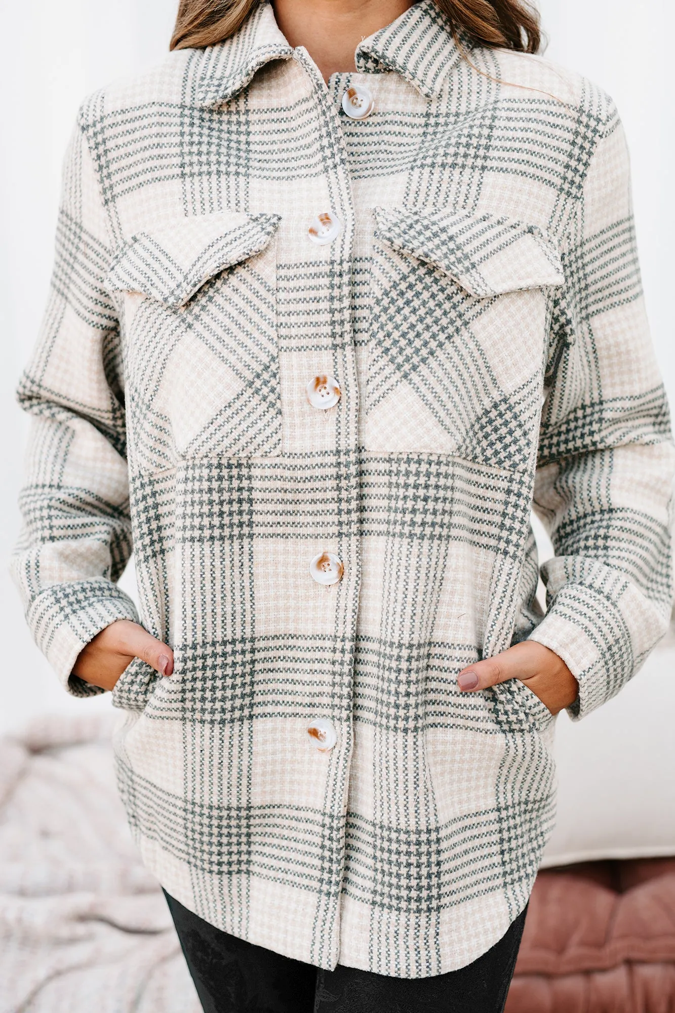 Exceptionally You Woven Plaid Jacket (Khaki)