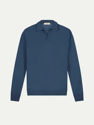 Extrafine Merino Buttonless Polo Steel Blue