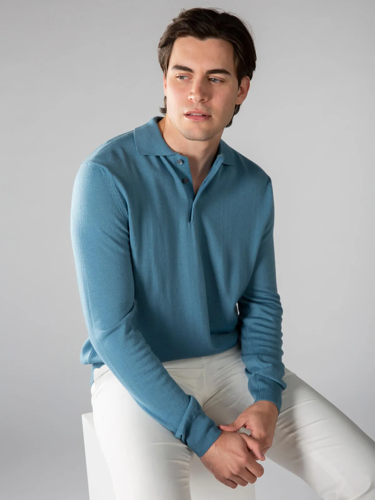 Extrafine Merino Polo Sapphire Blue