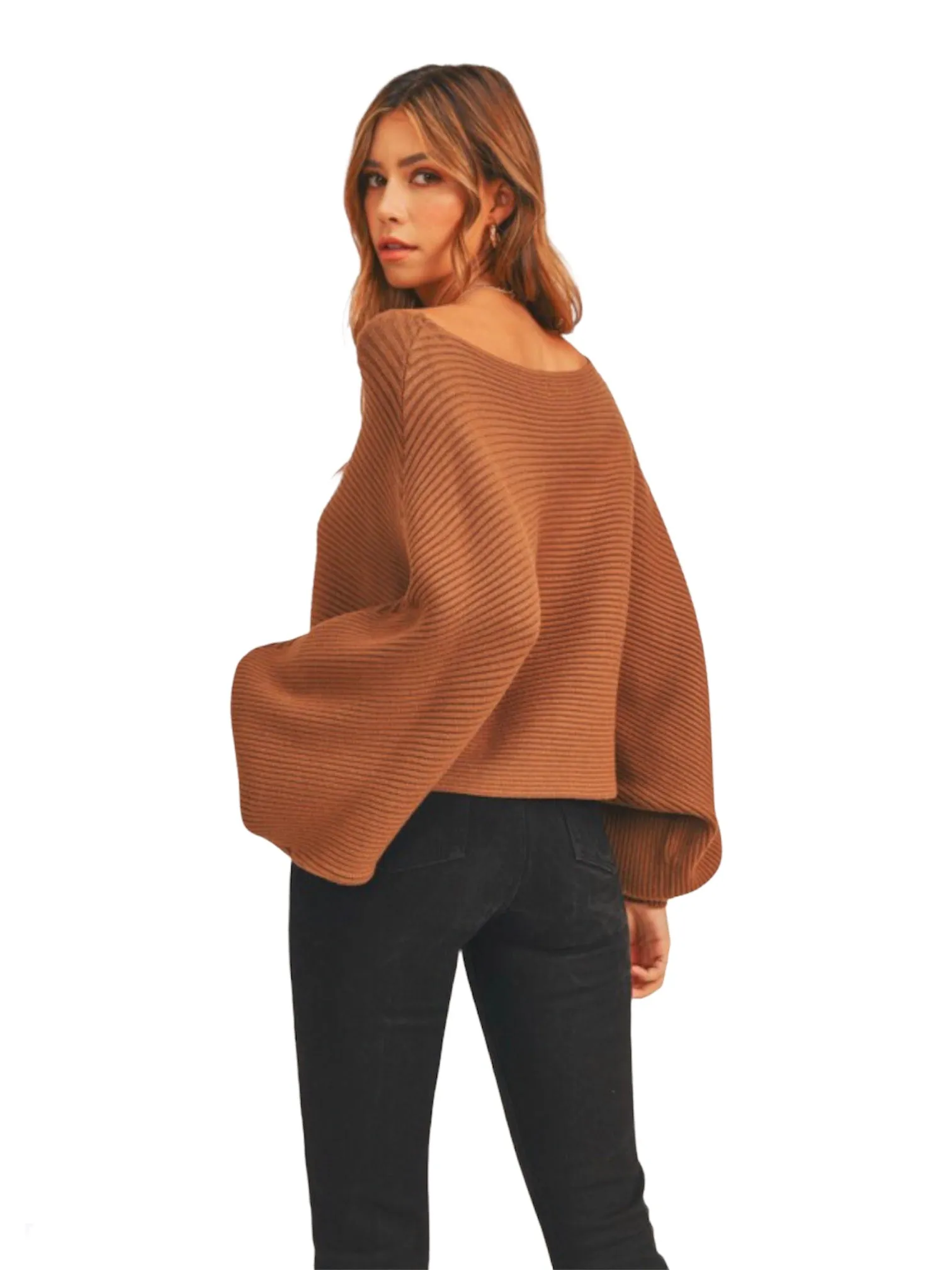 Fall In Love Ribbed Balloon Sleeve Sweater