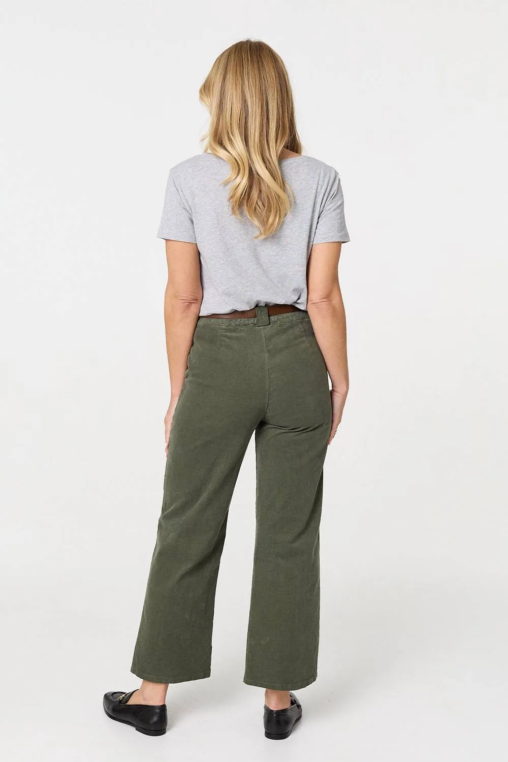 Faux Leather Belt Corduroy Trousers