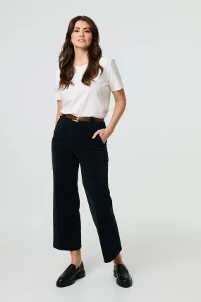 Faux Leather Belt Corduroy Trousers