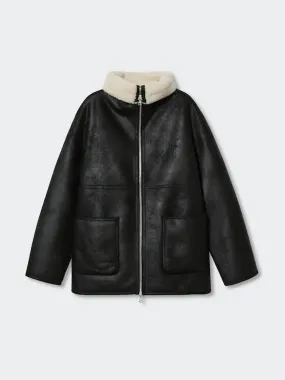 Faux leather shearling coat