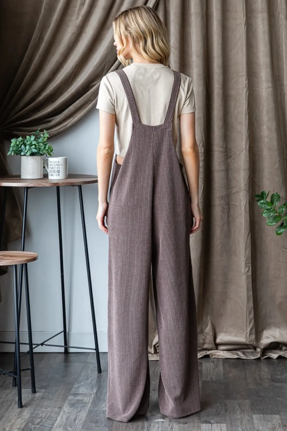 Florie Size-Inclusive  Ribbed Front Pocket Sleeveless Jumpsuit