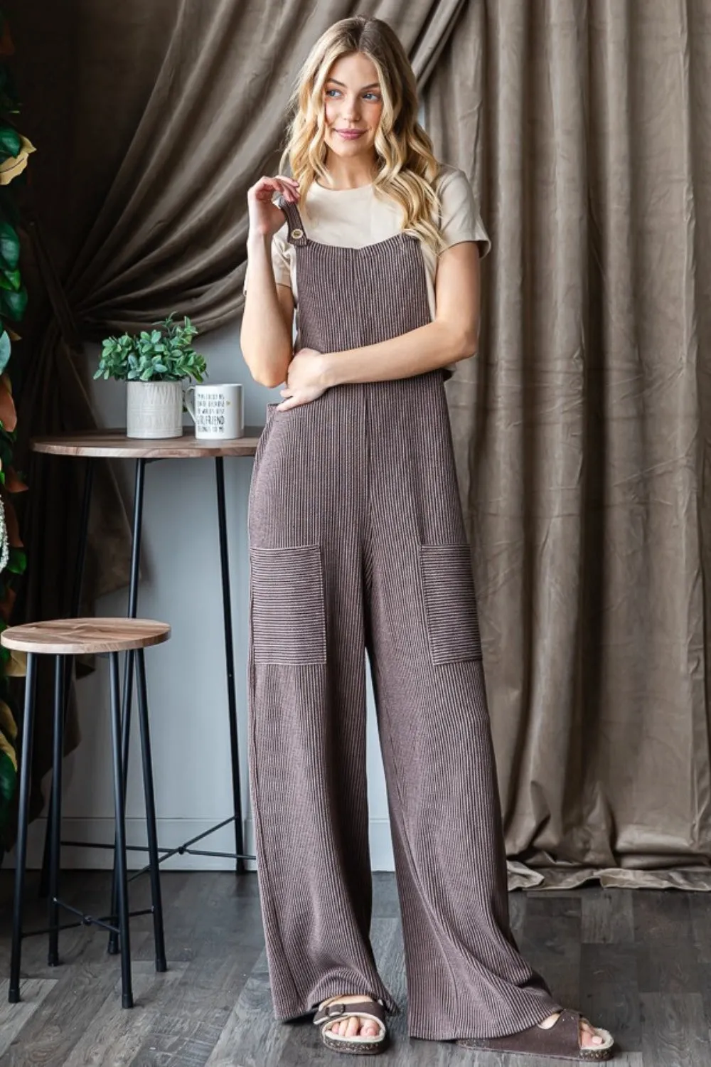 Florie Size-Inclusive  Ribbed Front Pocket Sleeveless Jumpsuit