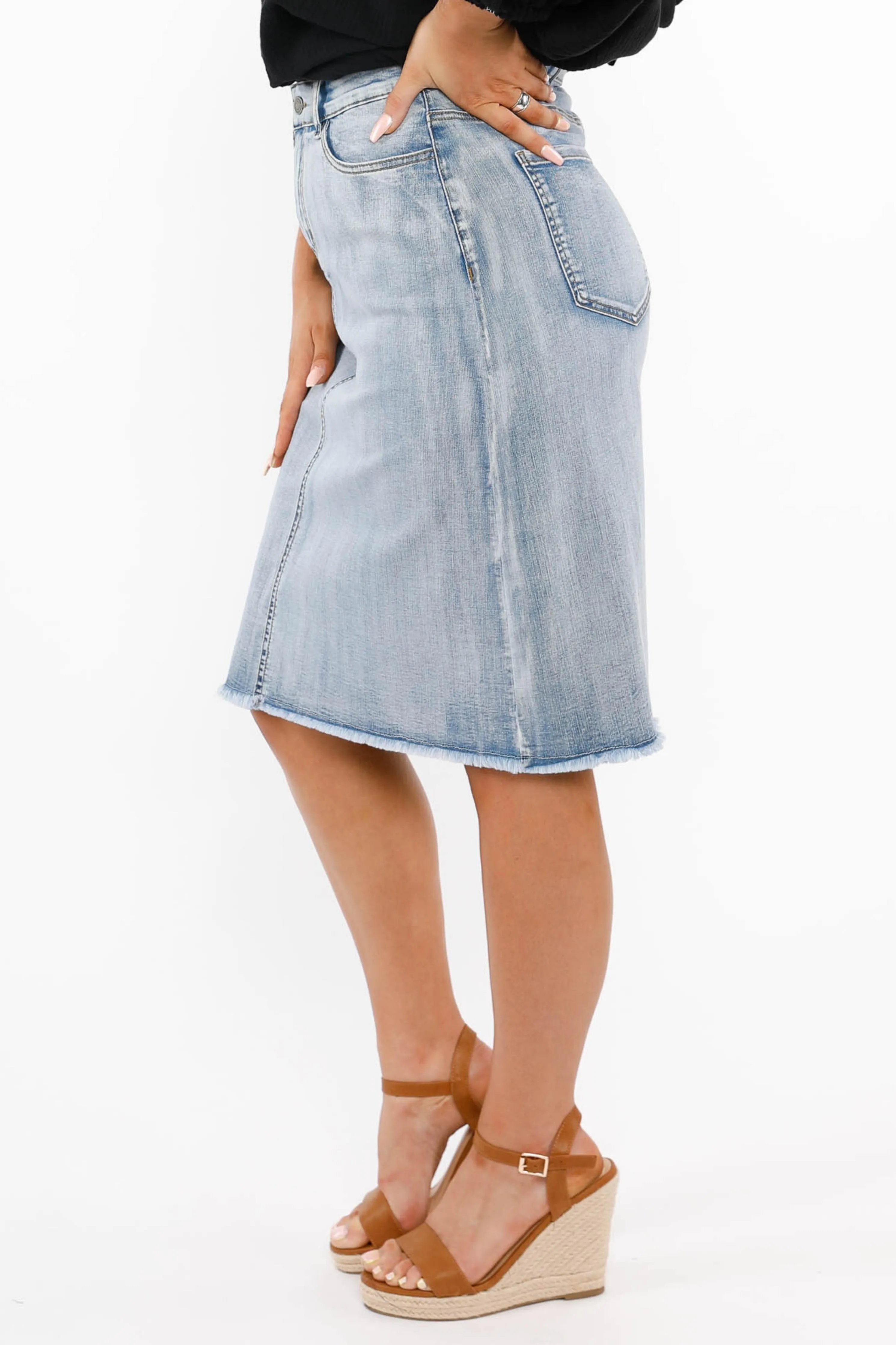 Frayed Denim Skirt | Light Denim