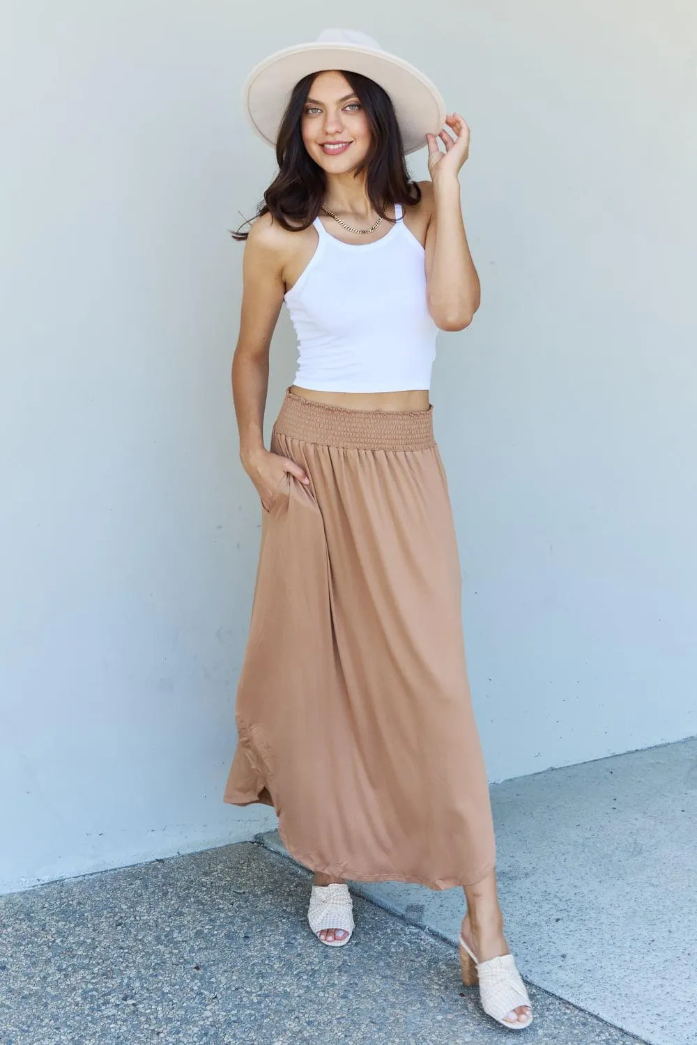 Full Size High Waist Maxi Skirt in Tan