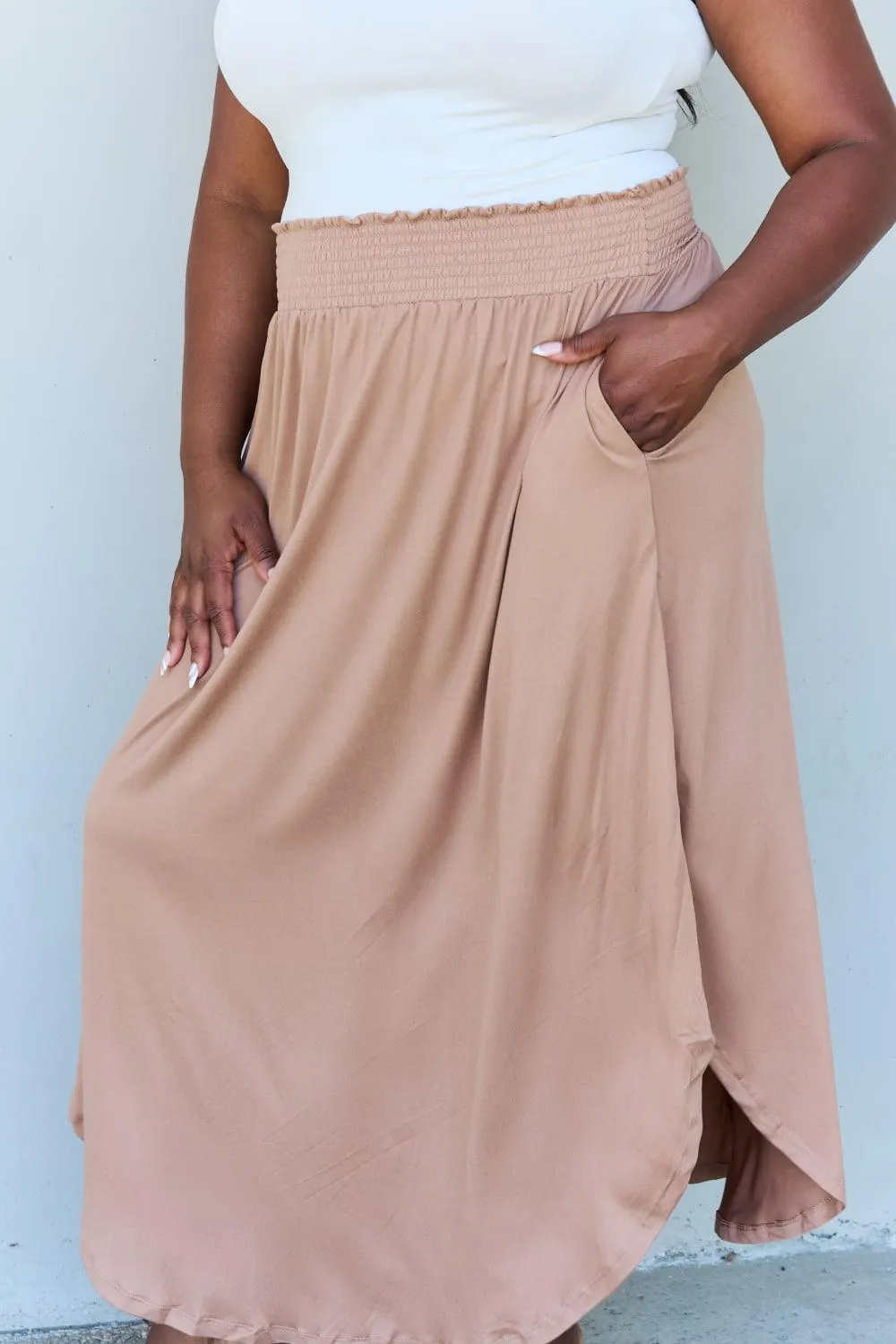 Full Size High Waist Maxi Skirt in Tan