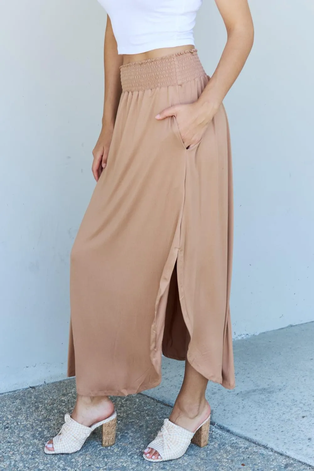 Full Size High Waist Maxi Skirt in Tan