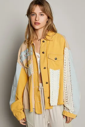 Ginkgo Yellow Oversize Long Sleeve Crochet Embroidery Shacket