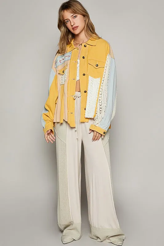 Ginkgo Yellow Oversize Long Sleeve Crochet Embroidery Shacket