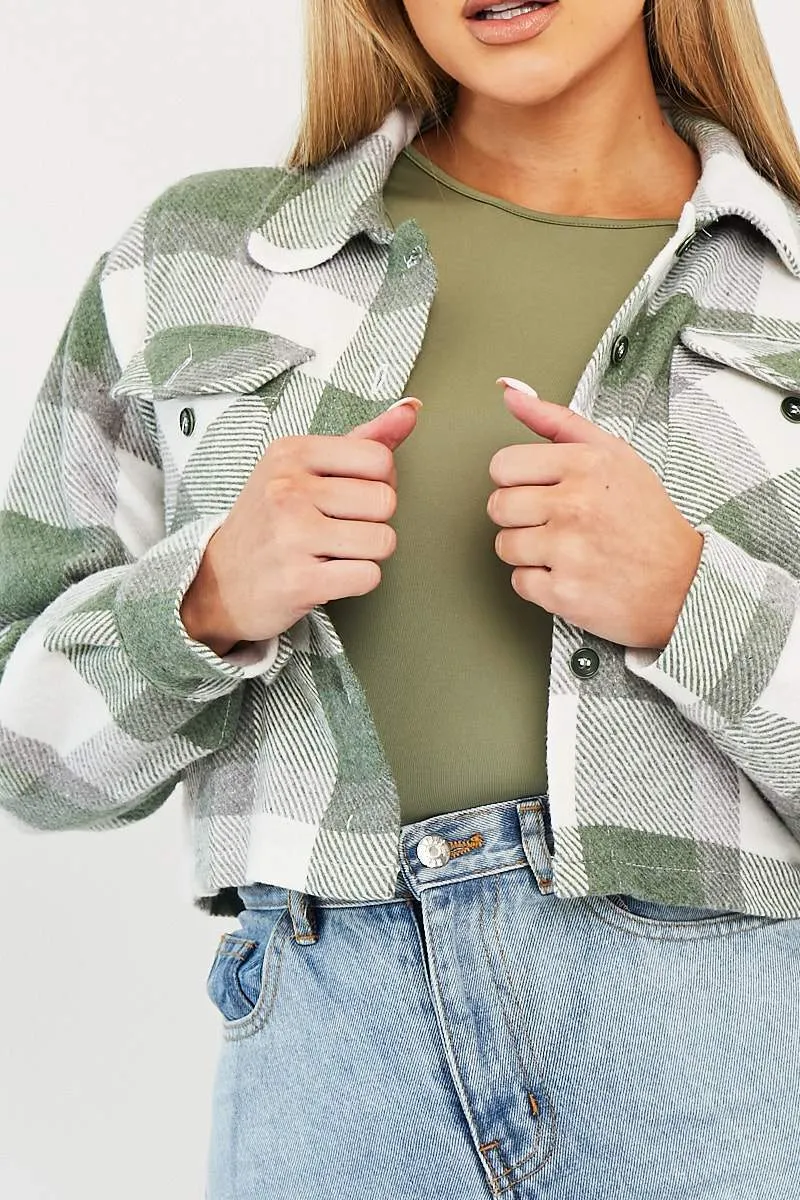 Green Brushed Checked Cropped Shacket - Carina