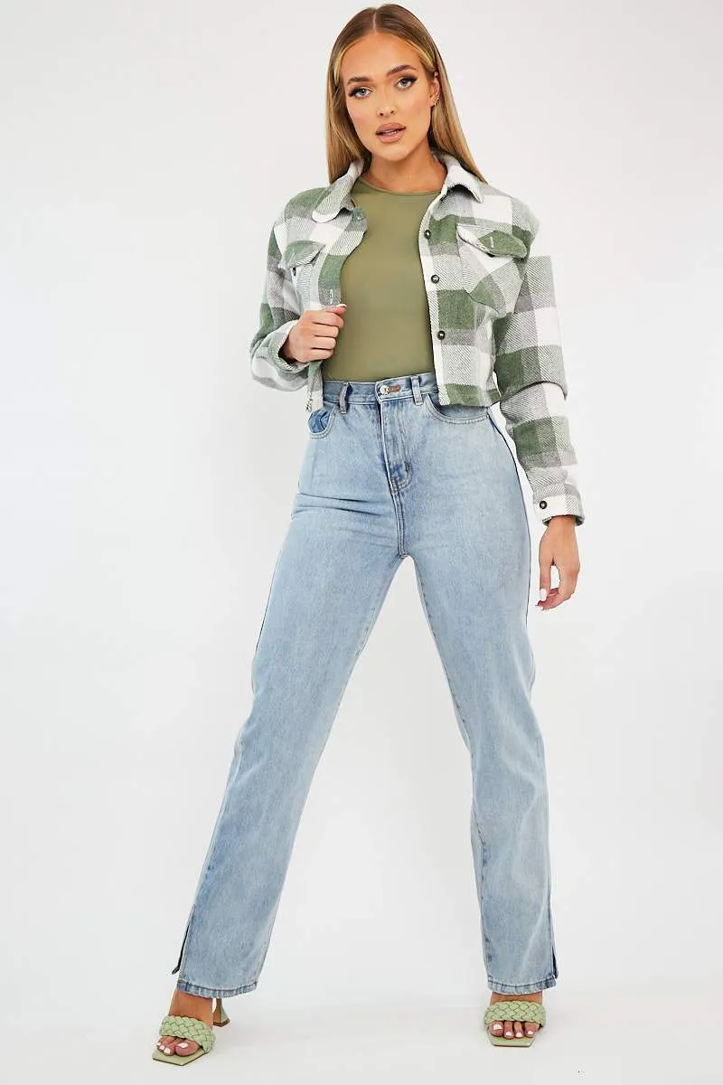 Green Brushed Checked Cropped Shacket - Carina