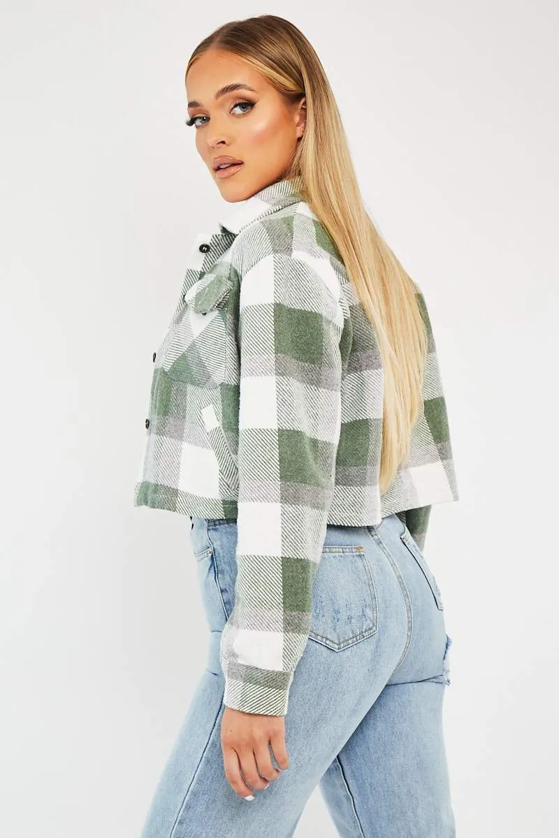 Green Brushed Checked Cropped Shacket - Carina