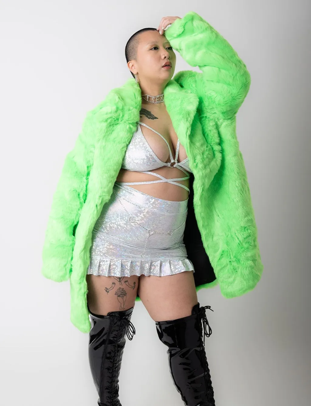 GREEN MACHINE FAUX FUR JACKET - MID LENGTH ✰ MADE 4 U ✰