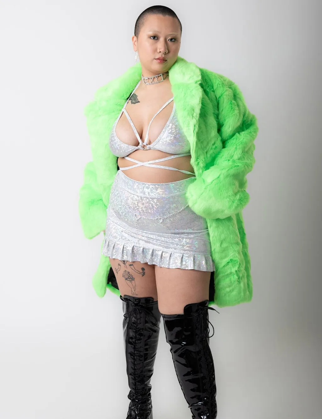 GREEN MACHINE FAUX FUR JACKET - MID LENGTH ✰ MADE 4 U ✰