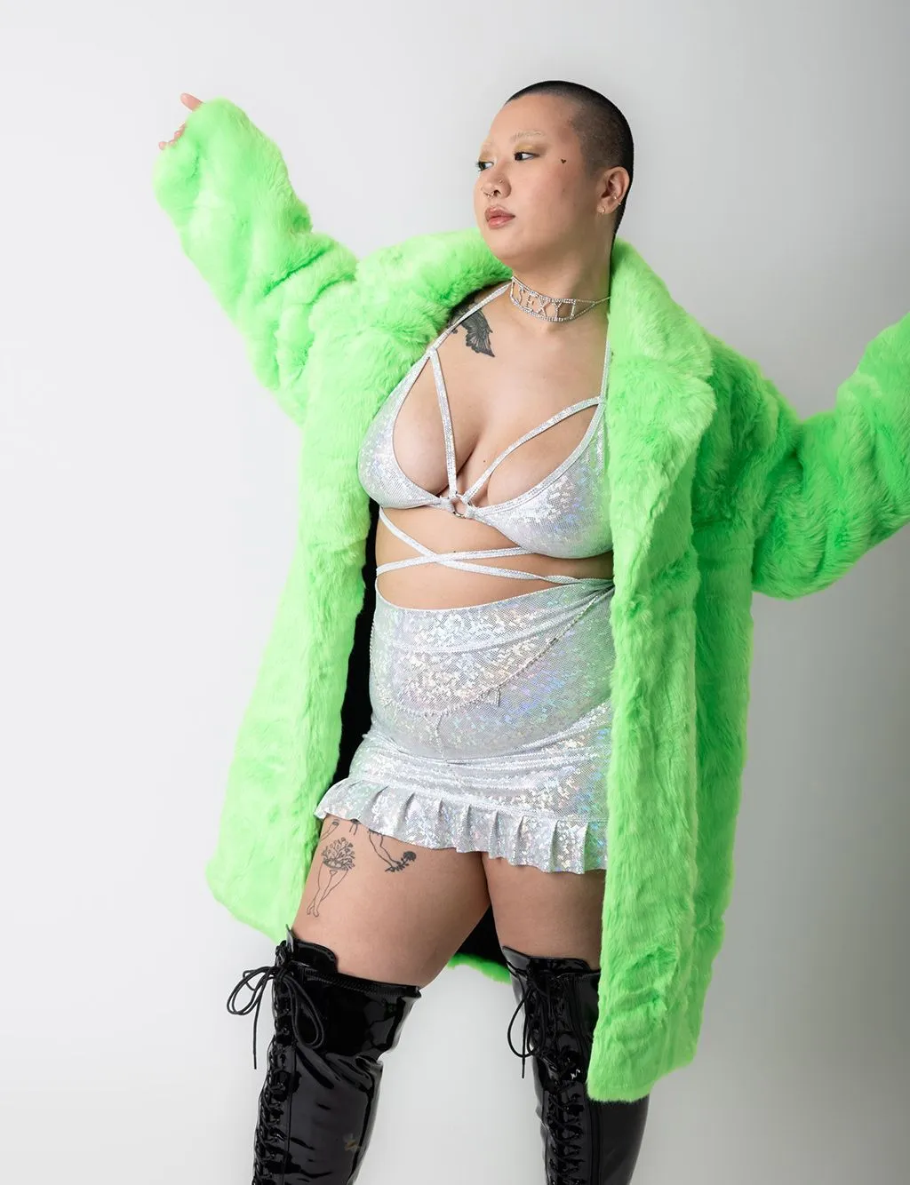 GREEN MACHINE FAUX FUR JACKET - MID LENGTH ✰ MADE 4 U ✰