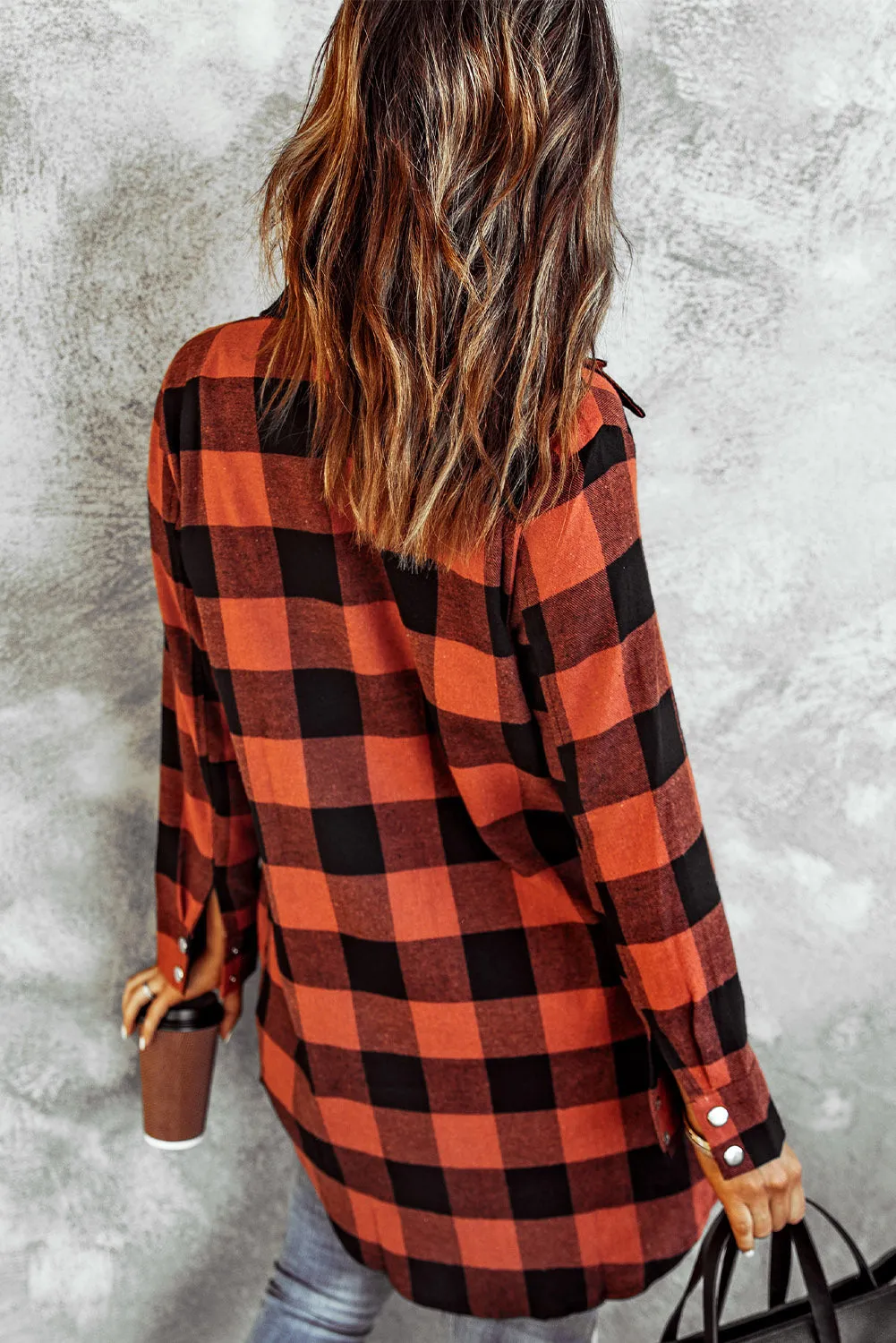 Green Turn-down Collar Plaid Shirt Coat