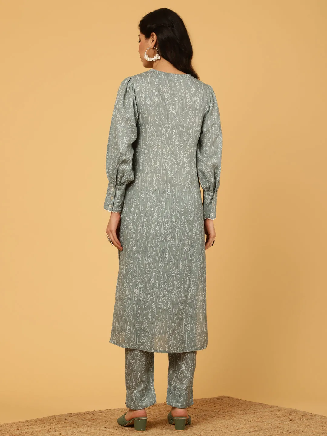 Grey Abstract Printed Straight Kurta With Pants