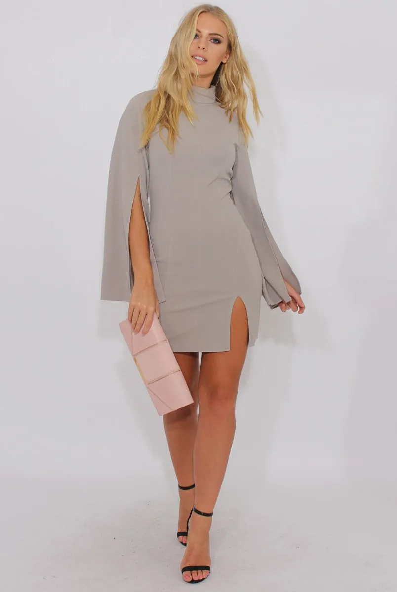 Grey High Neck Split Sleeves Bodycon Dress - Lumi