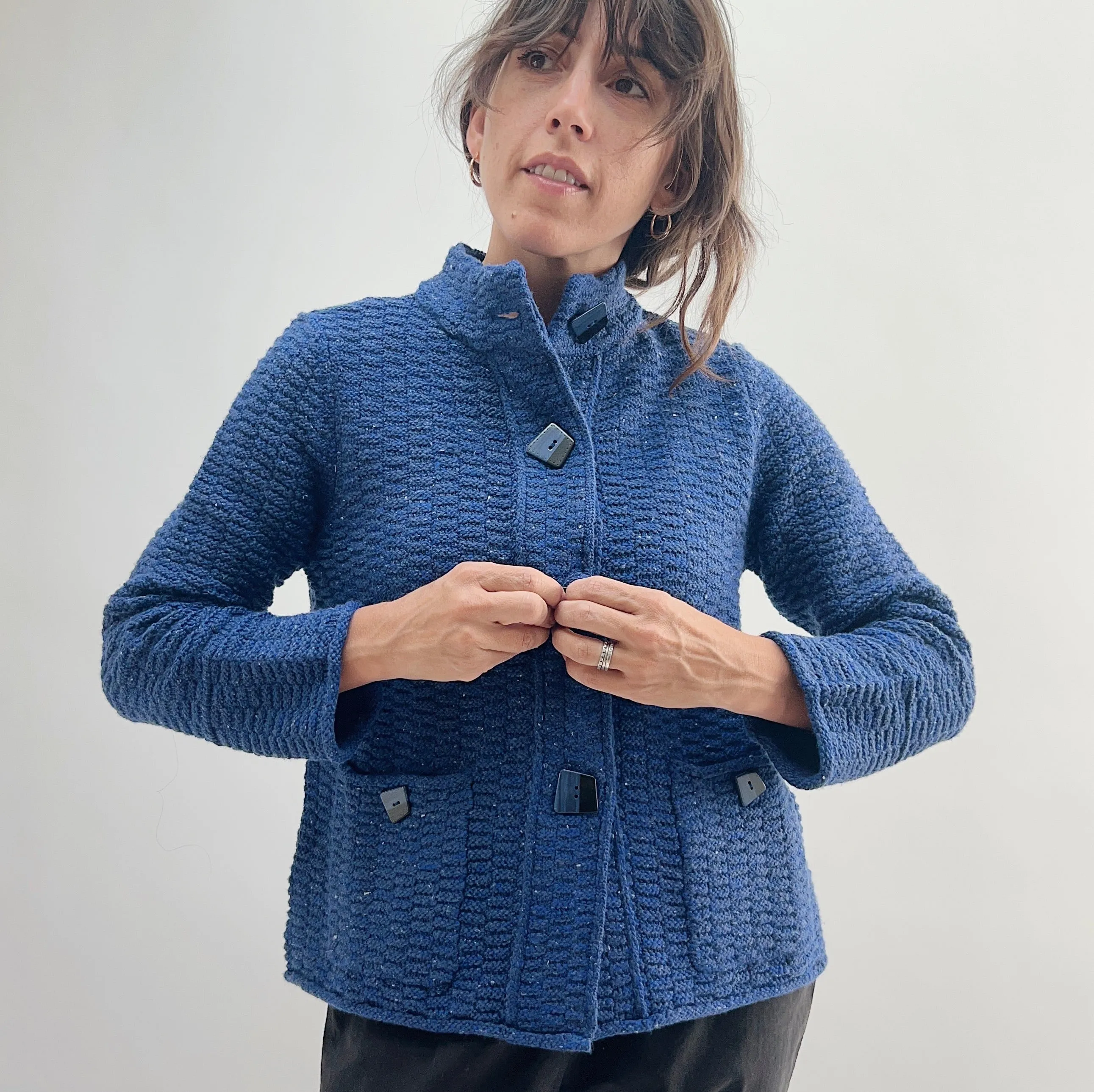 Habitat | Harvest Tweed Brick Stitch Cardigan Sweater in Sapphire