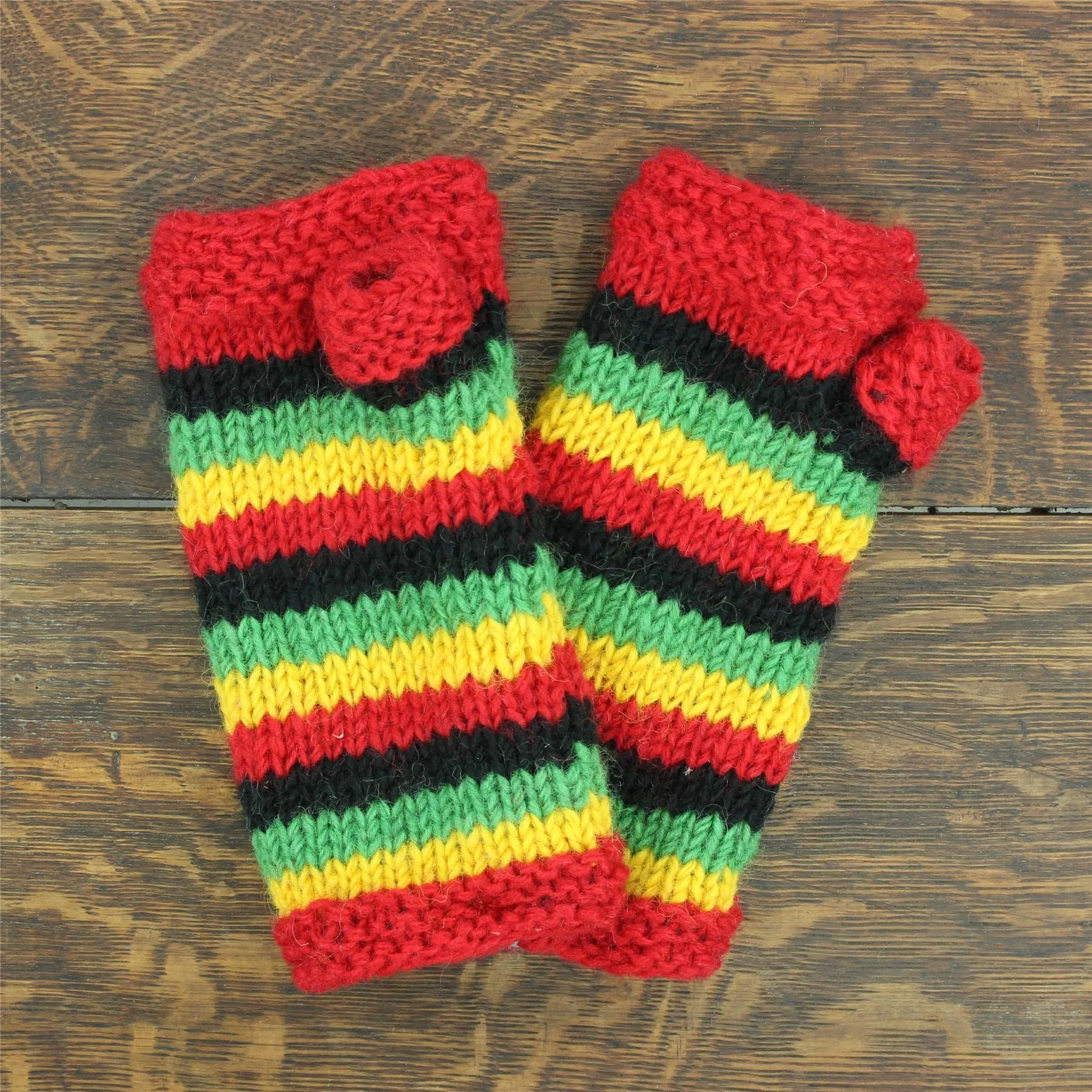 Hand Knitted Wool Arm Warmer - Stripe Rasta