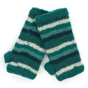 Hand Knitted Wool Arm Warmer - Stripe Teal