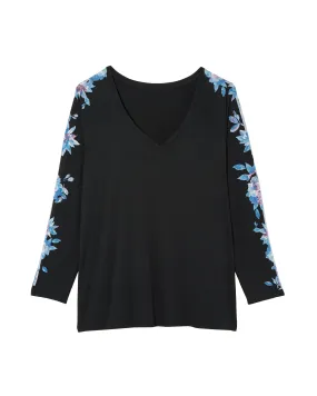 Hannah Long Sleeve Top | Black / Royal Blue