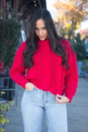 Happier Now Red Cable Knit Sweater Cardigan