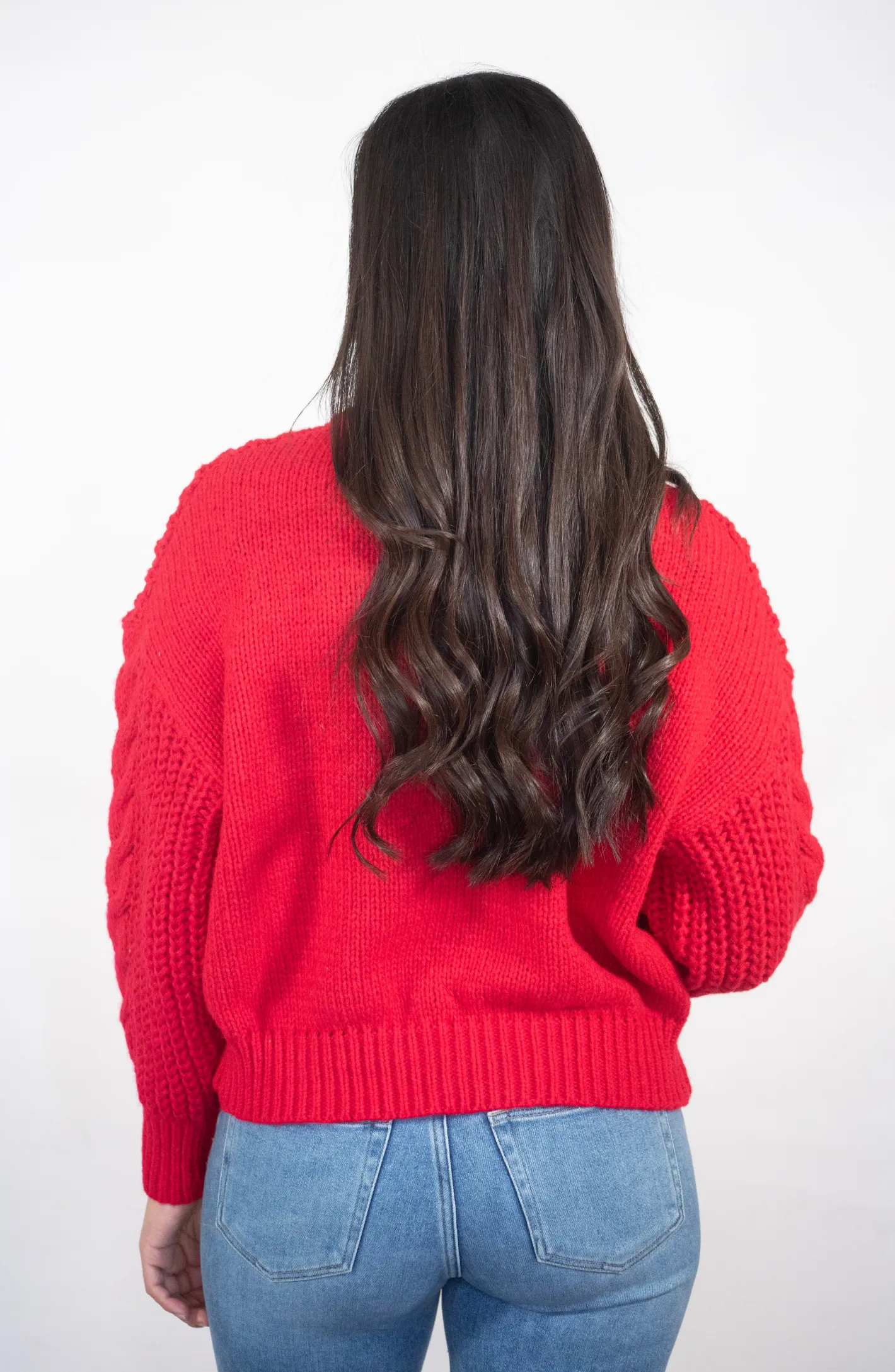 Happier Now Red Cable Knit Sweater Cardigan