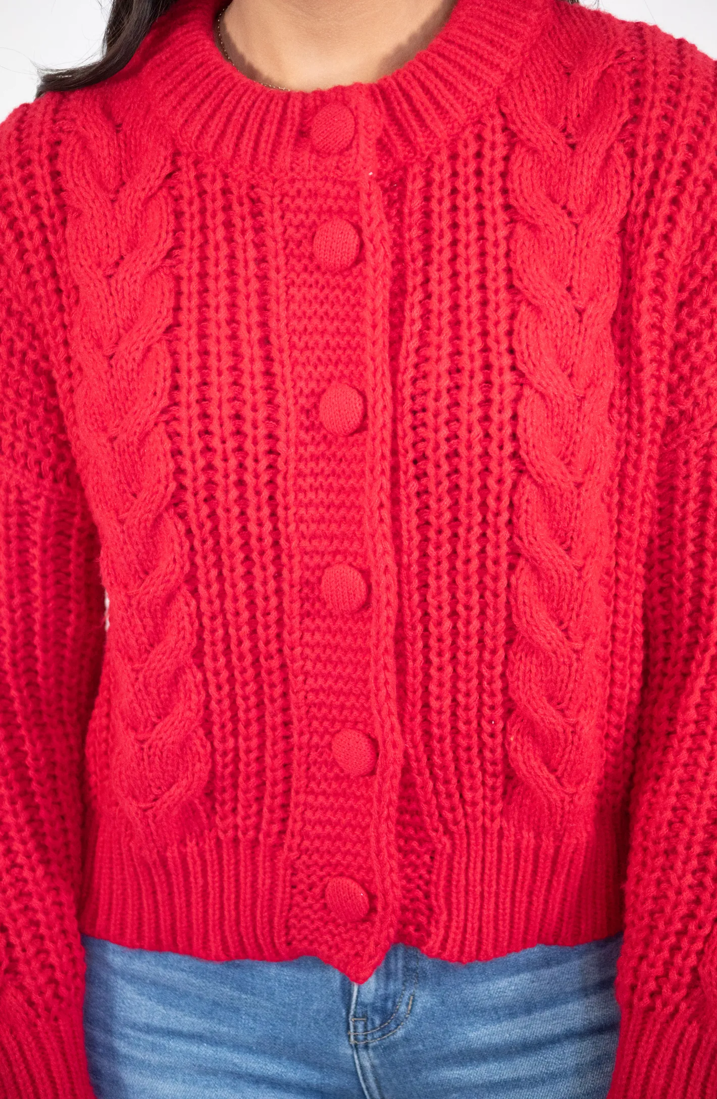 Happier Now Red Cable Knit Sweater Cardigan