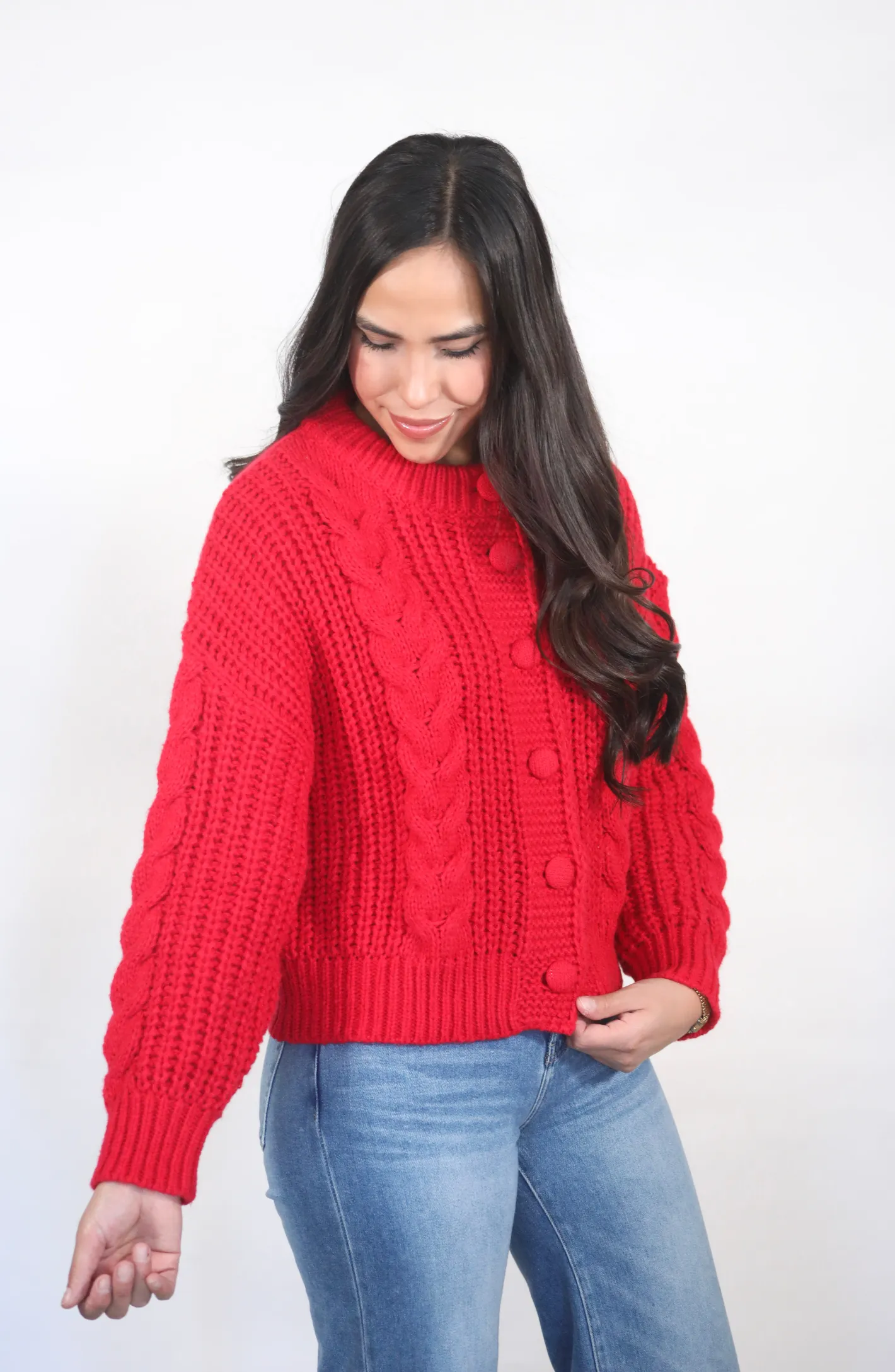 Happier Now Red Cable Knit Sweater Cardigan