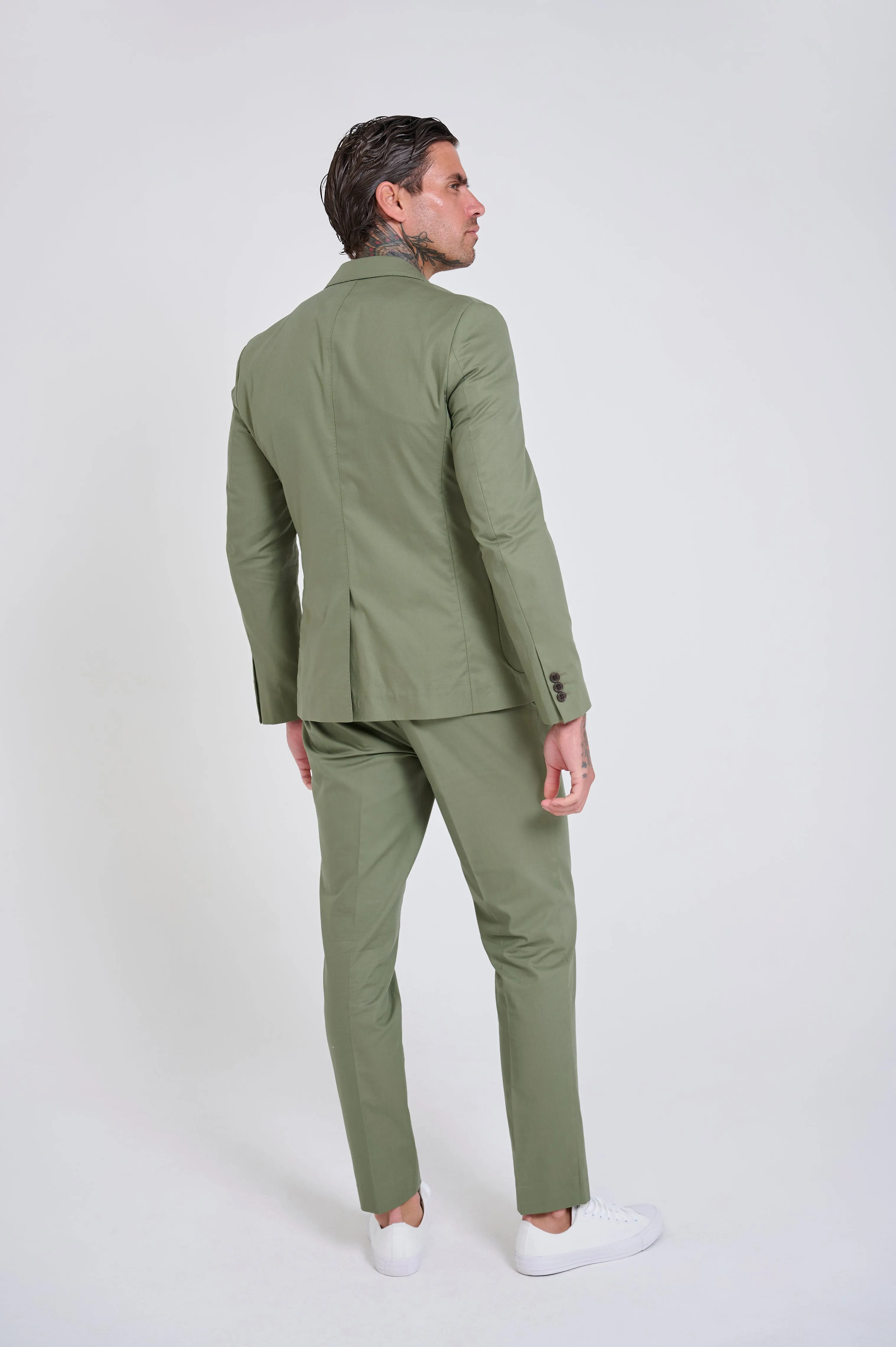 Harry Slim Fit Paper Touch Cotton Suit Smart Trousers in Green