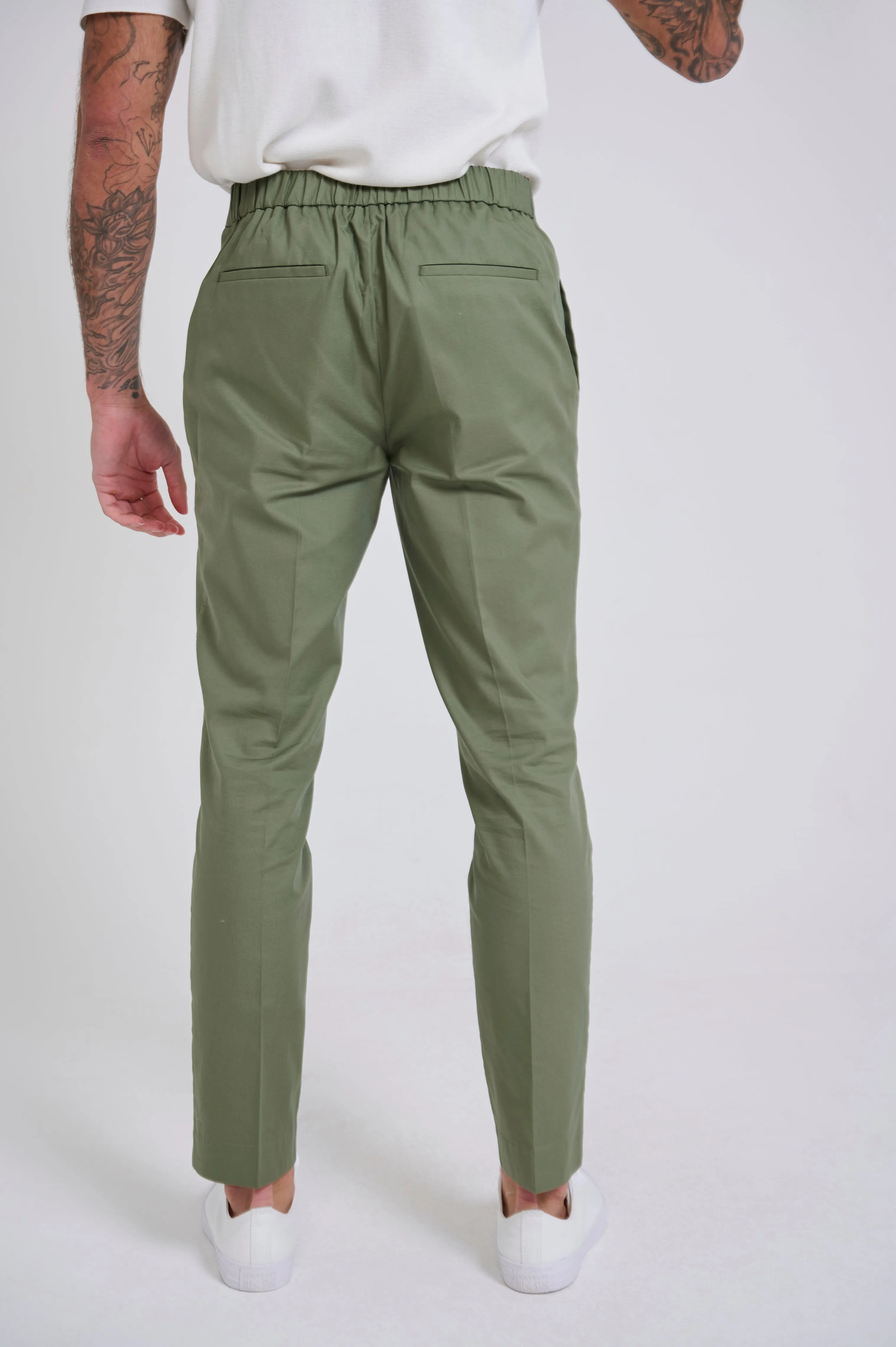 Harry Slim Fit Paper Touch Cotton Suit Smart Trousers in Green