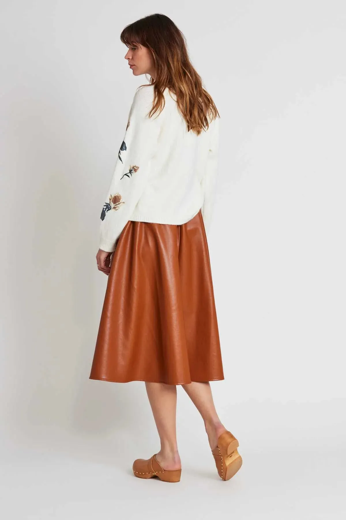 Honorine Vegan Leather Midi Skirt - Caramel