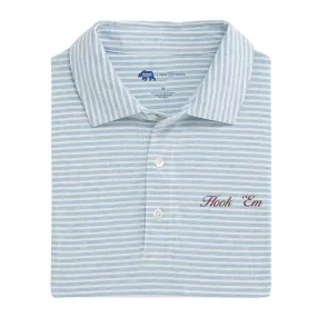 Hook 'Em Vintage Script Row Stripe Icon Polo - Sky