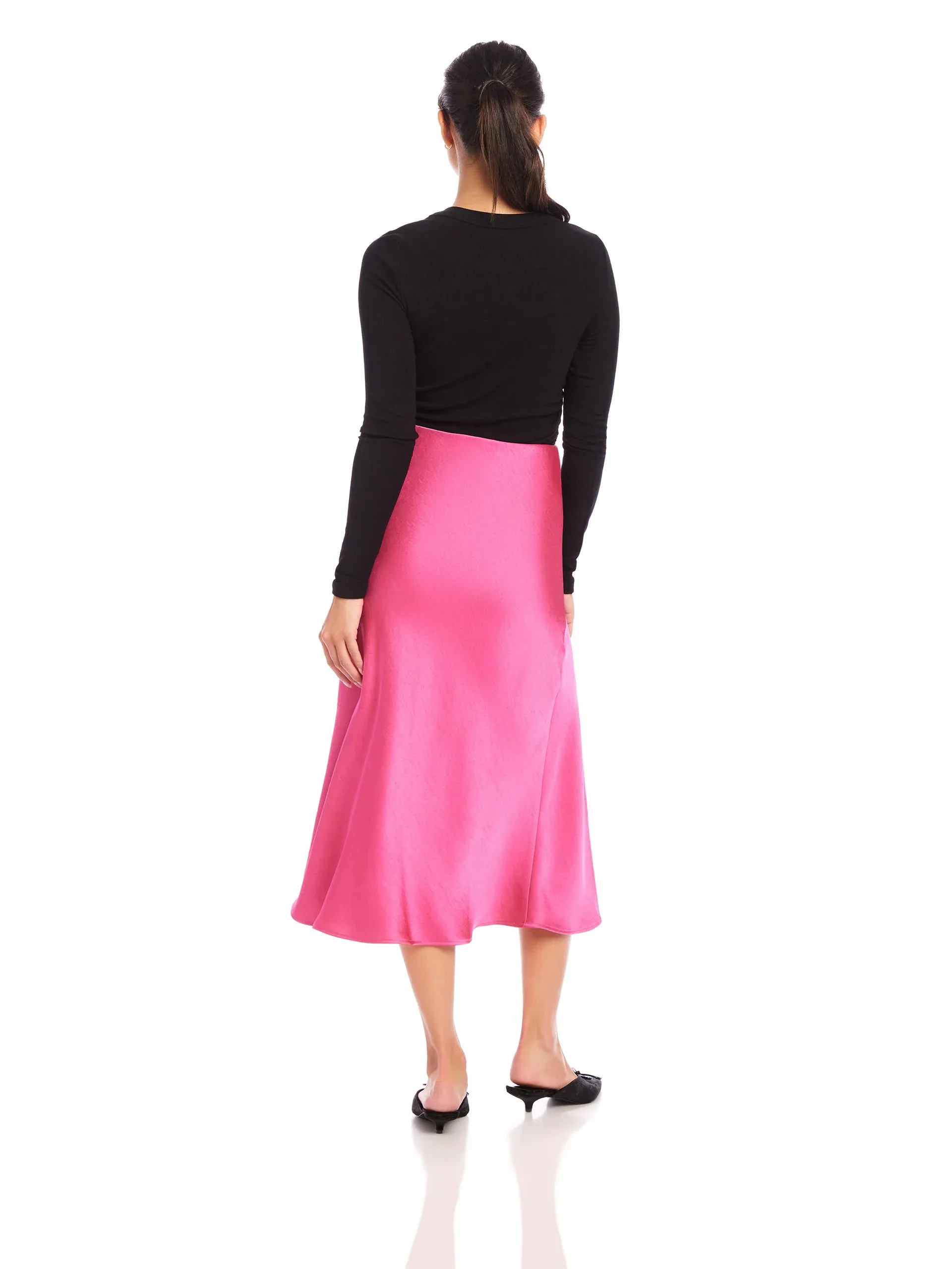 Hot Pink Satin Midi Skirt