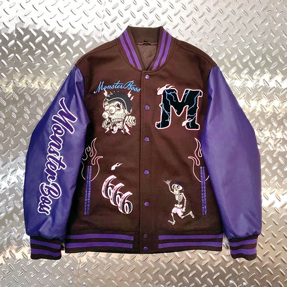 Huili factory wholesale custom logo chenille embroidery letterman varsity jacket with leather sleeves