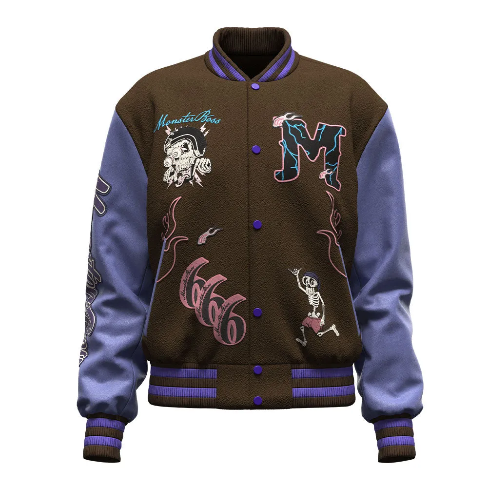 Huili factory wholesale custom logo chenille embroidery letterman varsity jacket with leather sleeves