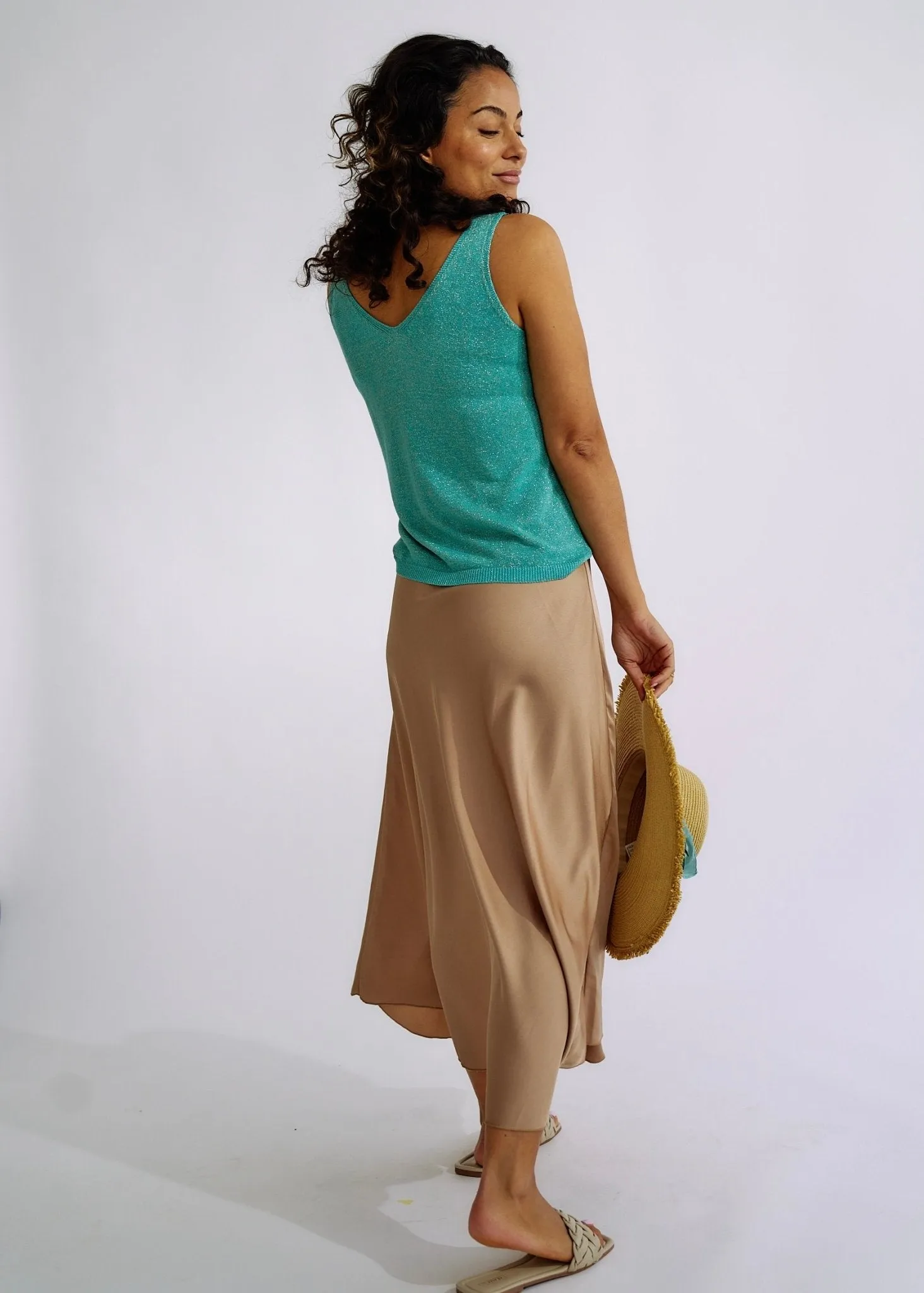 Italian Satin Skirt in Taupe