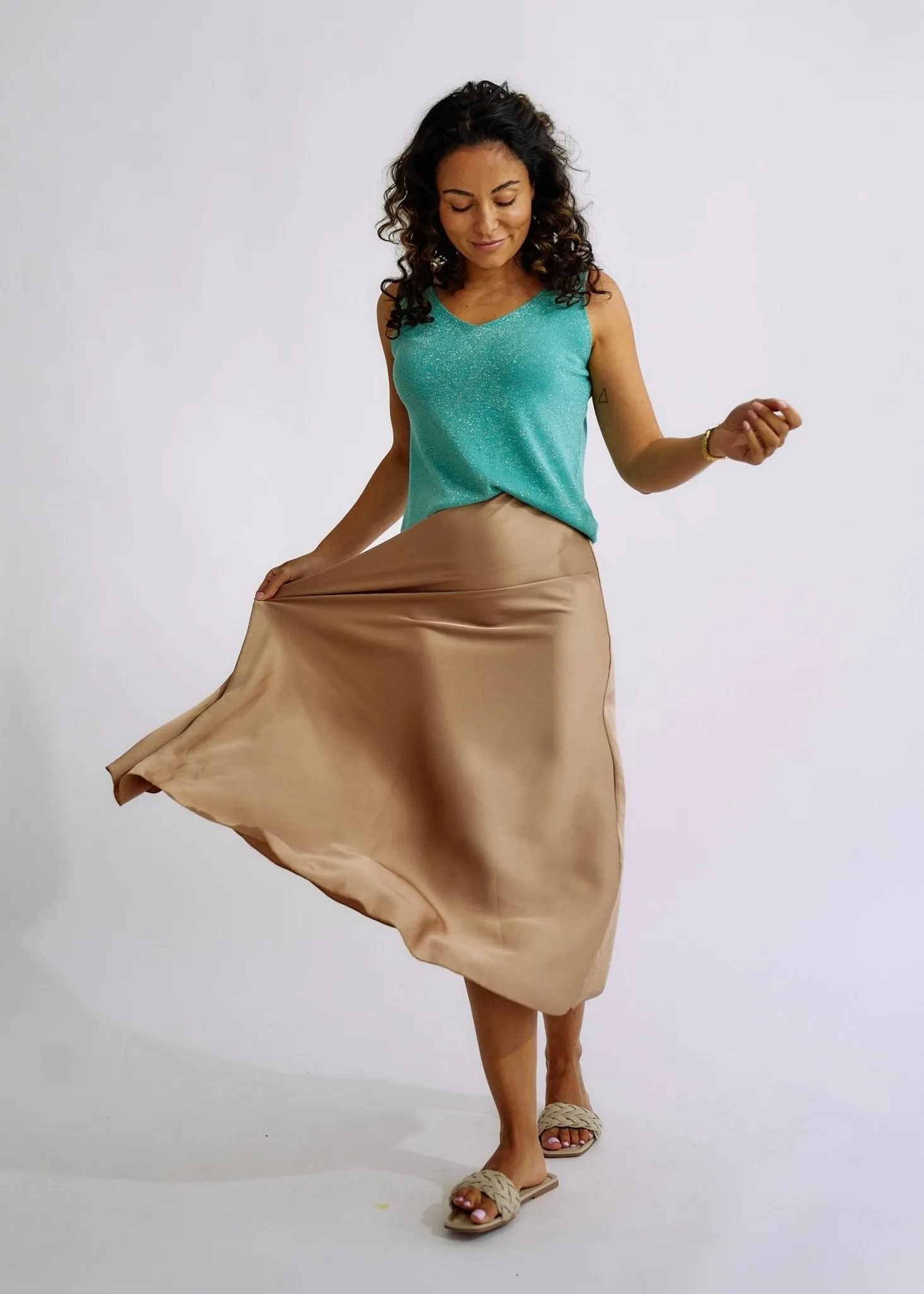 Italian Satin Skirt in Taupe