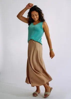 Italian Satin Skirt in Taupe