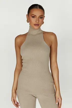 Kelsea Sleeveless Turtleneck Top - Taupe