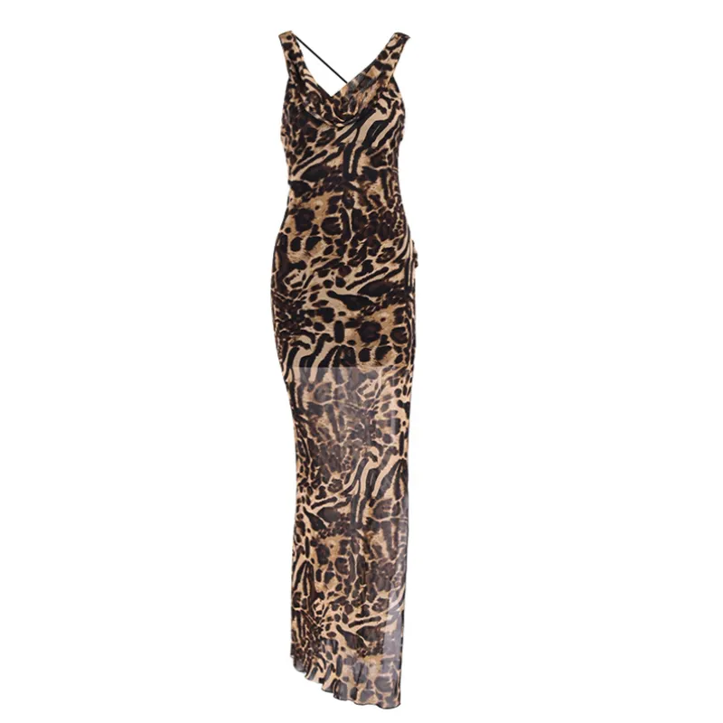 Leopard Print Dress | Mesh Slit Hem