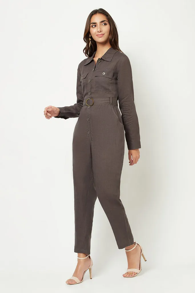 Linen Shirt-Style Jumpsuit