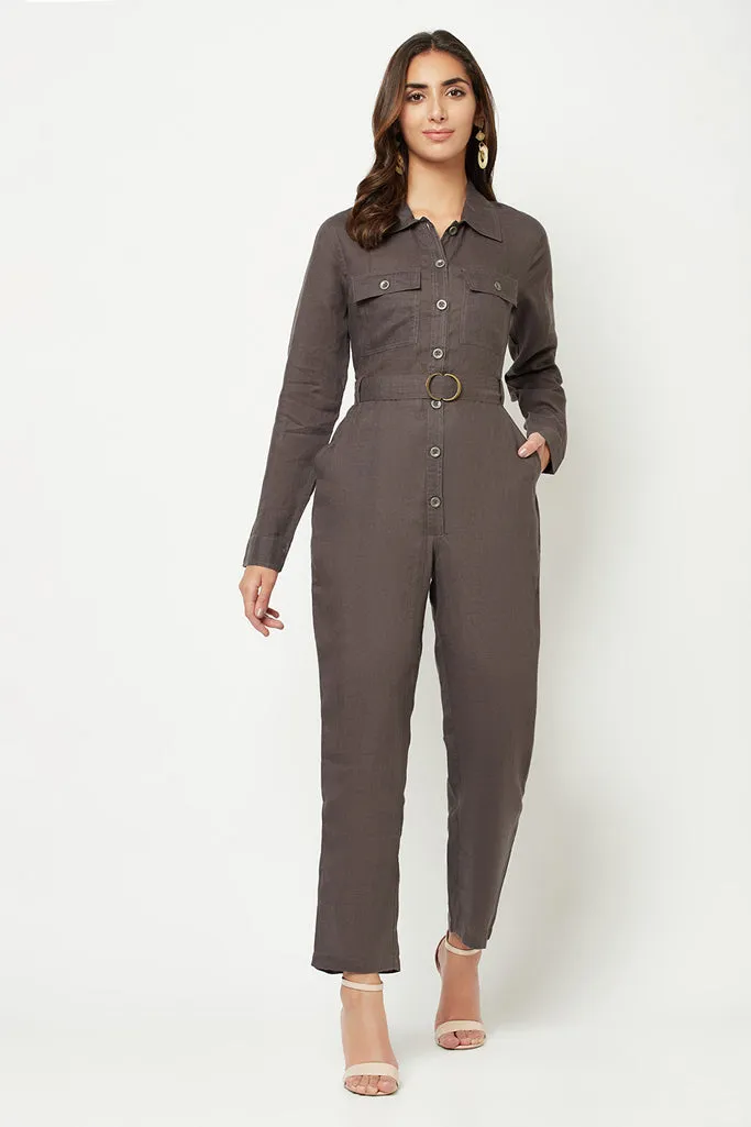 Linen Shirt-Style Jumpsuit